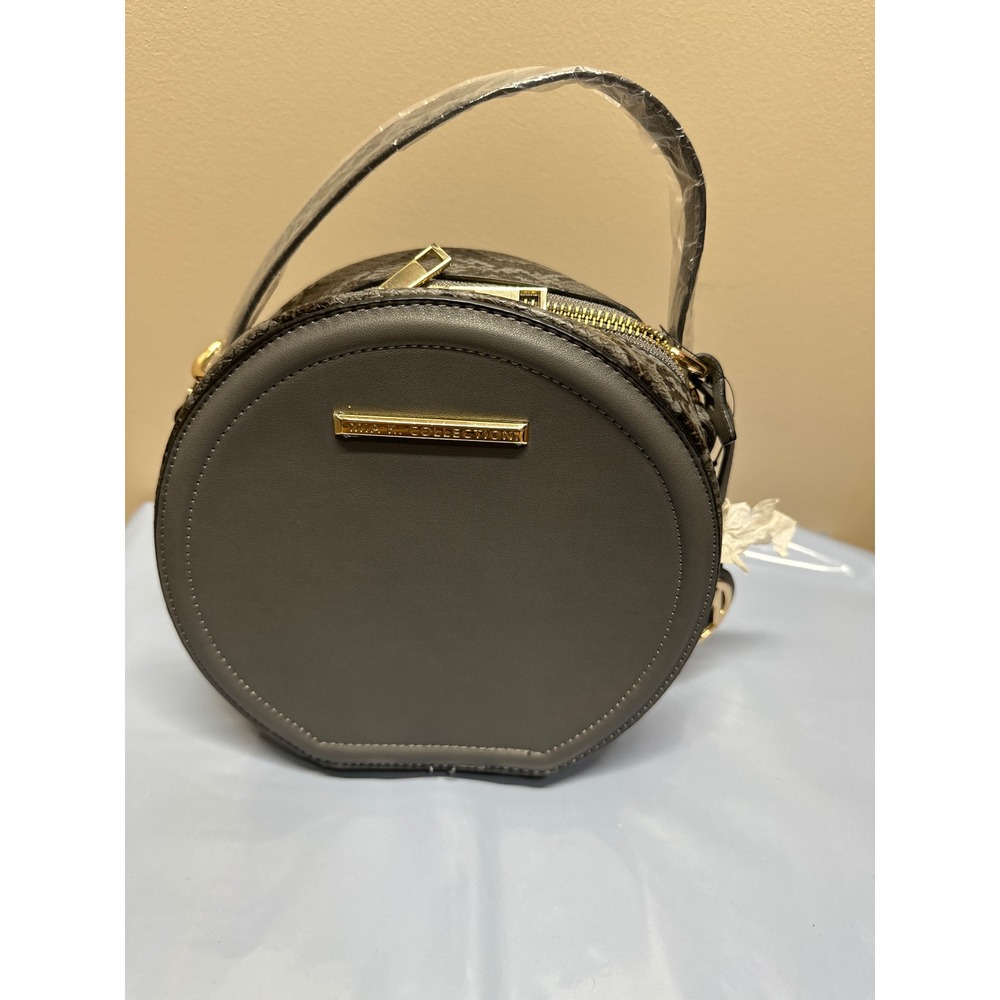MKF Collection Round Crossbody Bag Snake‎ Embossed Grey Gold Tone